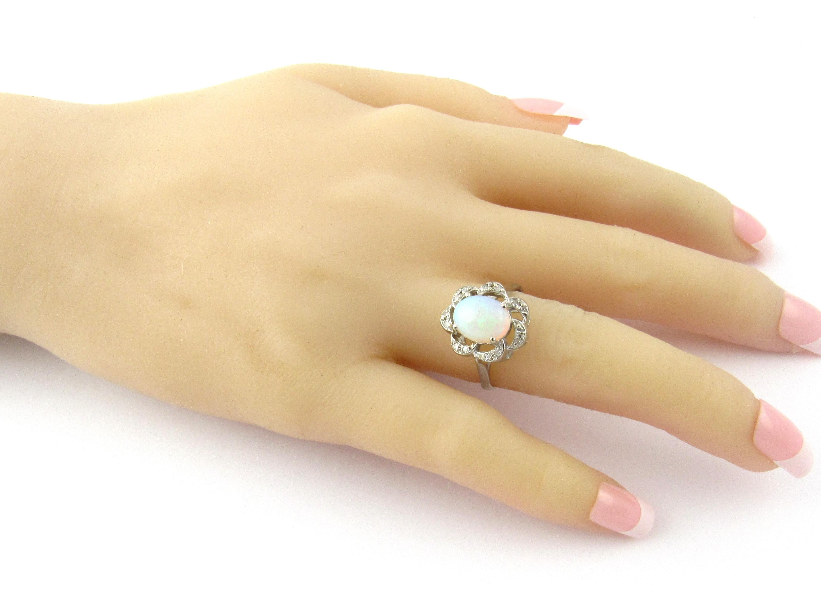 14 Karat White Gold Opal and Diamond Ring 2