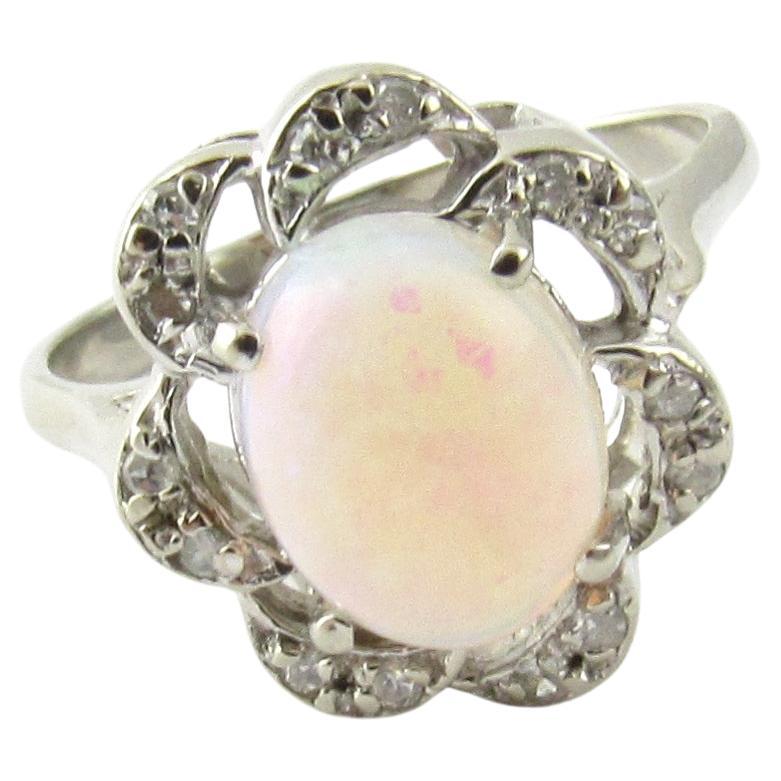 14 Karat White Gold Opal and Diamond Ring