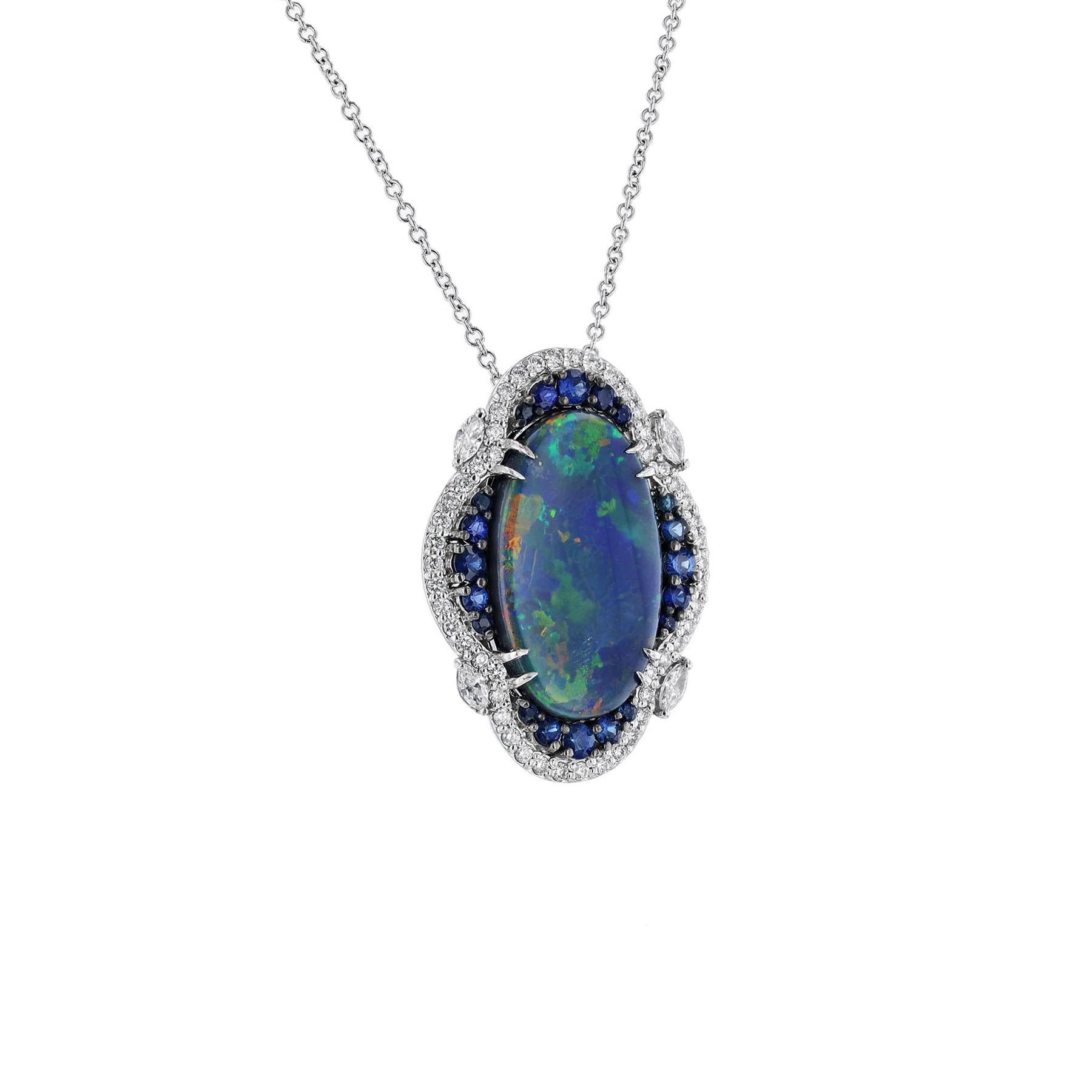 blue opal necklace white gold