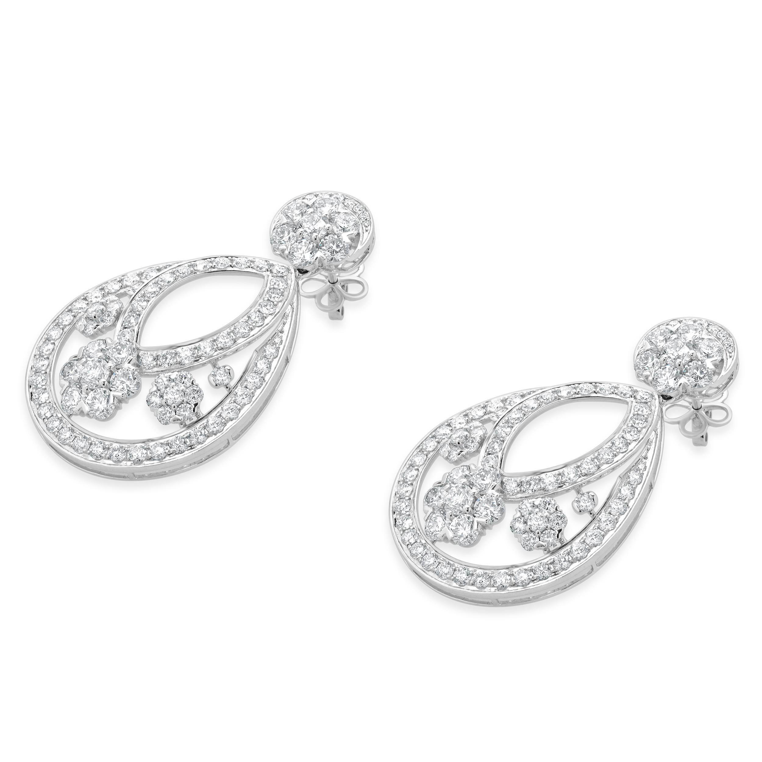 Taglio rotondo Orecchini a goccia con diamante a cerchio aperto in oro bianco 14 kt. in vendita