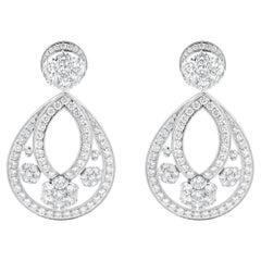 14 Karat White Gold Open Circle Flower Diamond Drop Earrings
