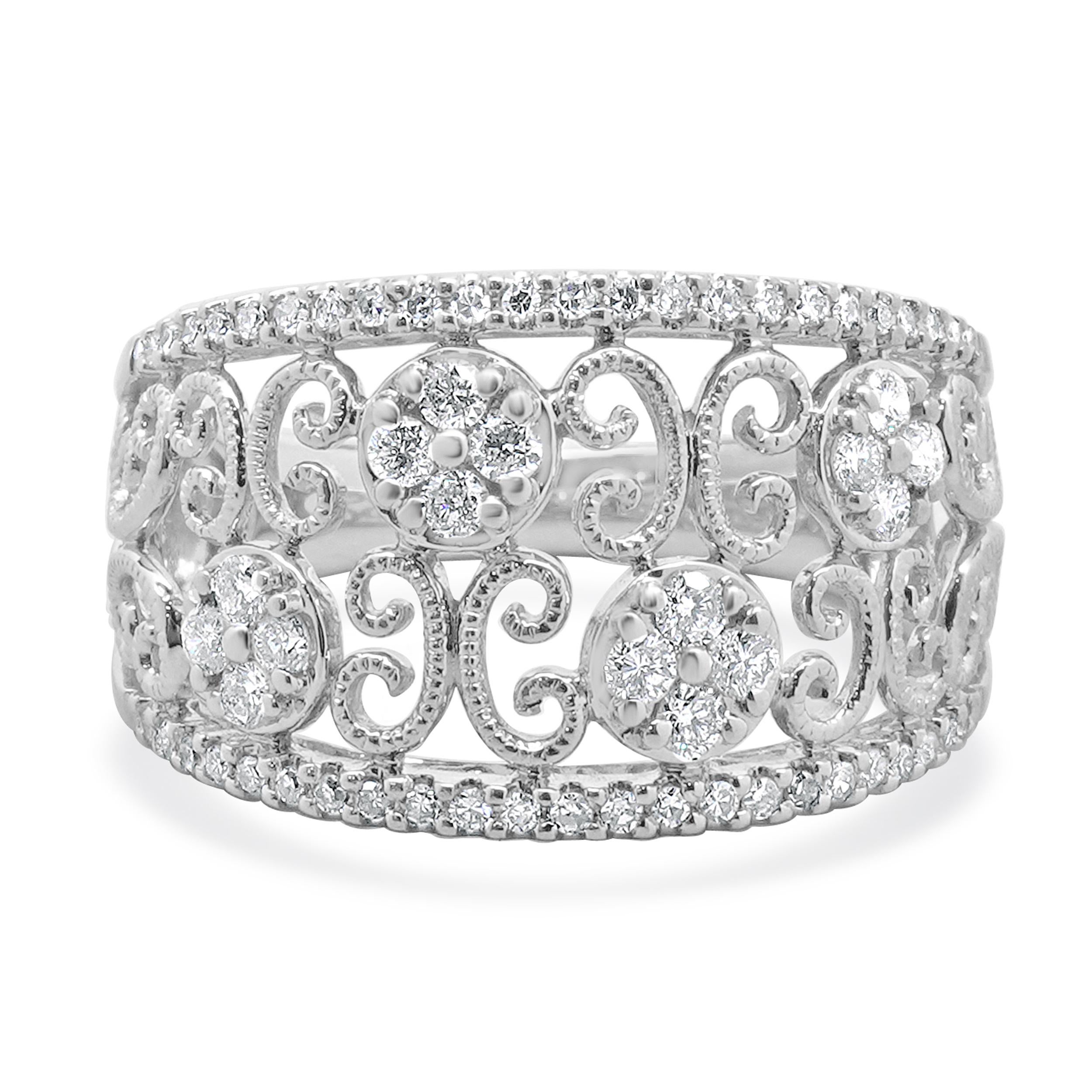 14 Karat White Gold Open Diamond Scroll Band