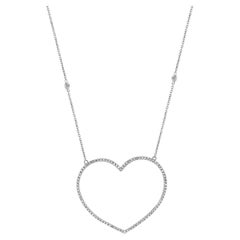 Collier en or blanc 14 carats avec diamants en forme de coeur ouvert
