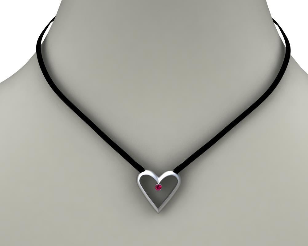 Contemporary 14 Karat White Gold Open Heart with Ruby Pendant Necklace For Sale