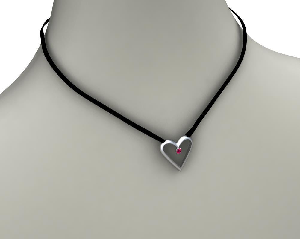 14 Karat White Gold Open Heart with Ruby Pendant Necklace For Sale 1