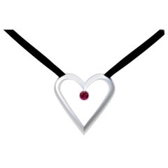 14 Karat White Gold Open Heart with Ruby Pendant Necklace
