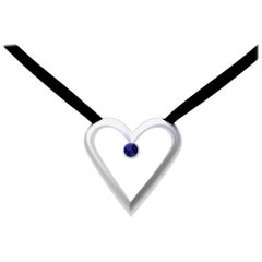 14 Karat White Gold Open Heart with Sapphire Pendant Necklace