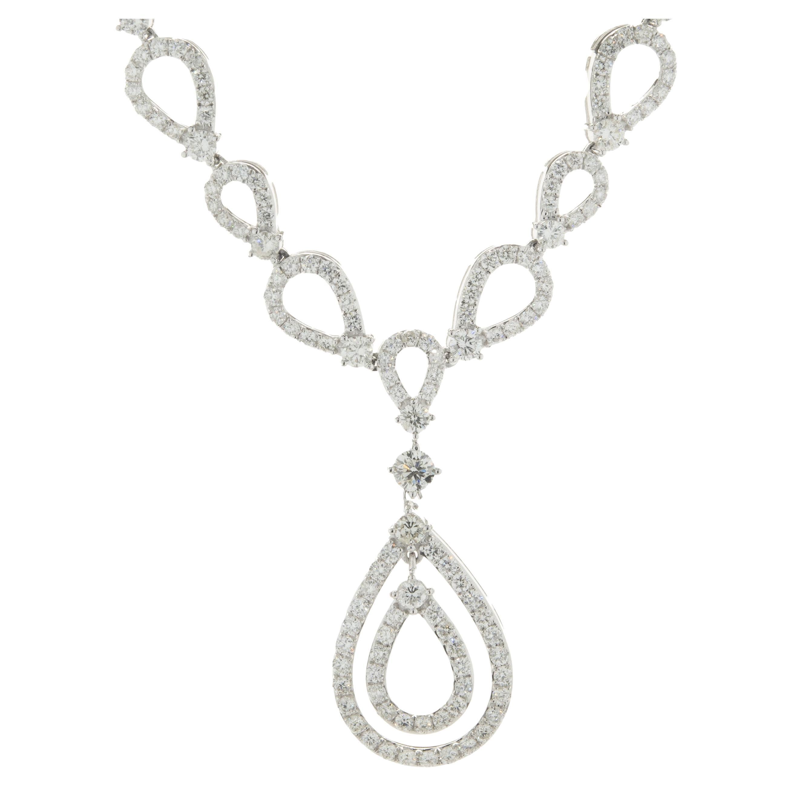 14 Karat White Gold Open Pear Shape Diamond Link Necklace