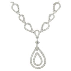 14 Karat White Gold Open Pear Shape Diamond Link Necklace