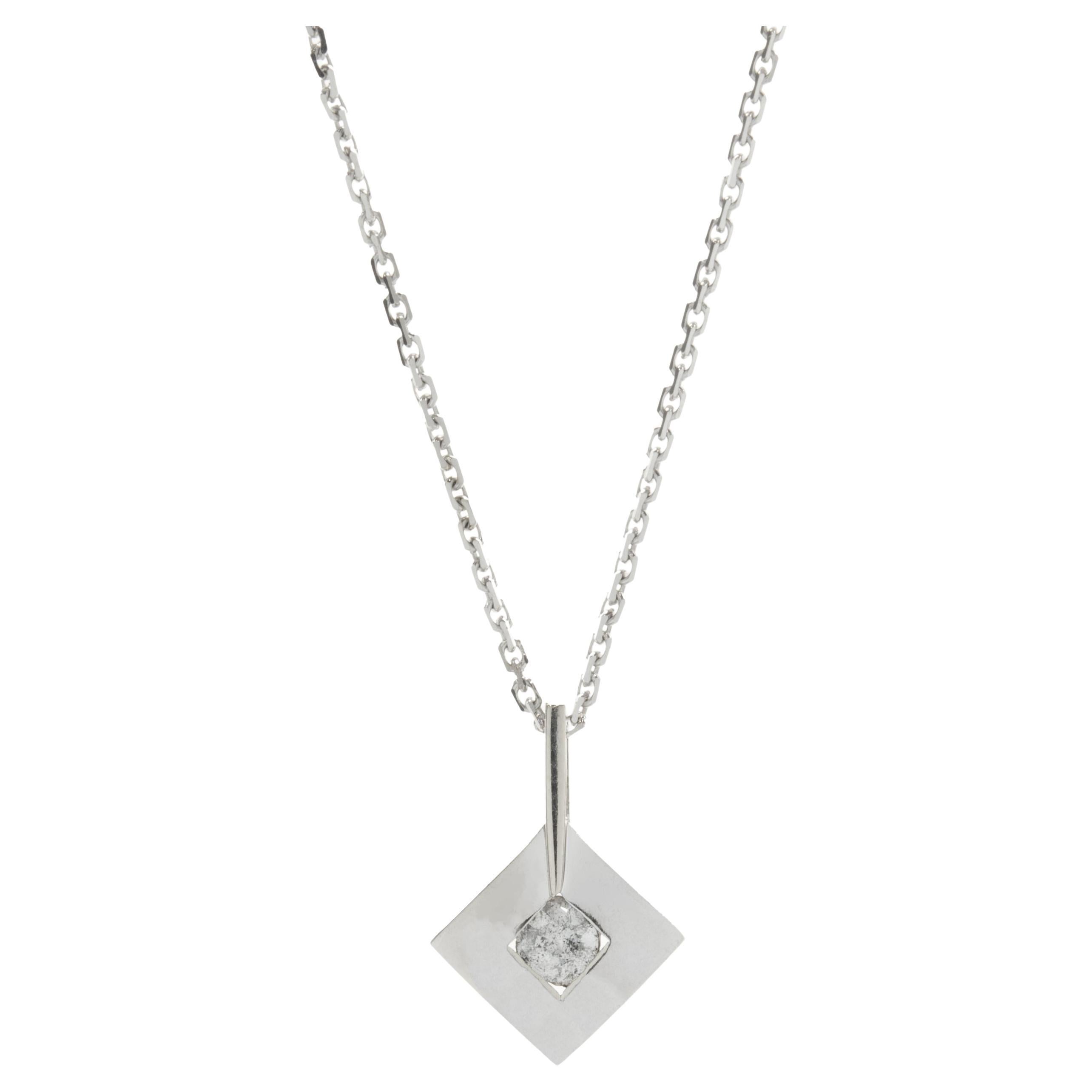 14 Karat White Gold Open Square Diamond Necklace