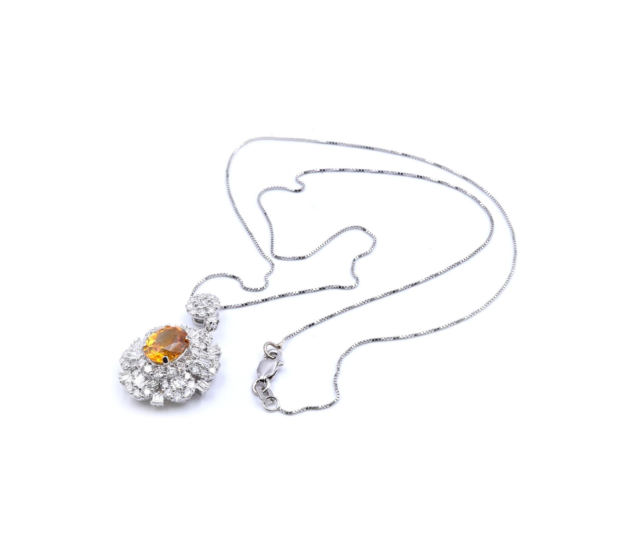 14 Karat White Gold Orange Sapphire and Diamond Necklace In Excellent Condition For Sale In Scottsdale, AZ