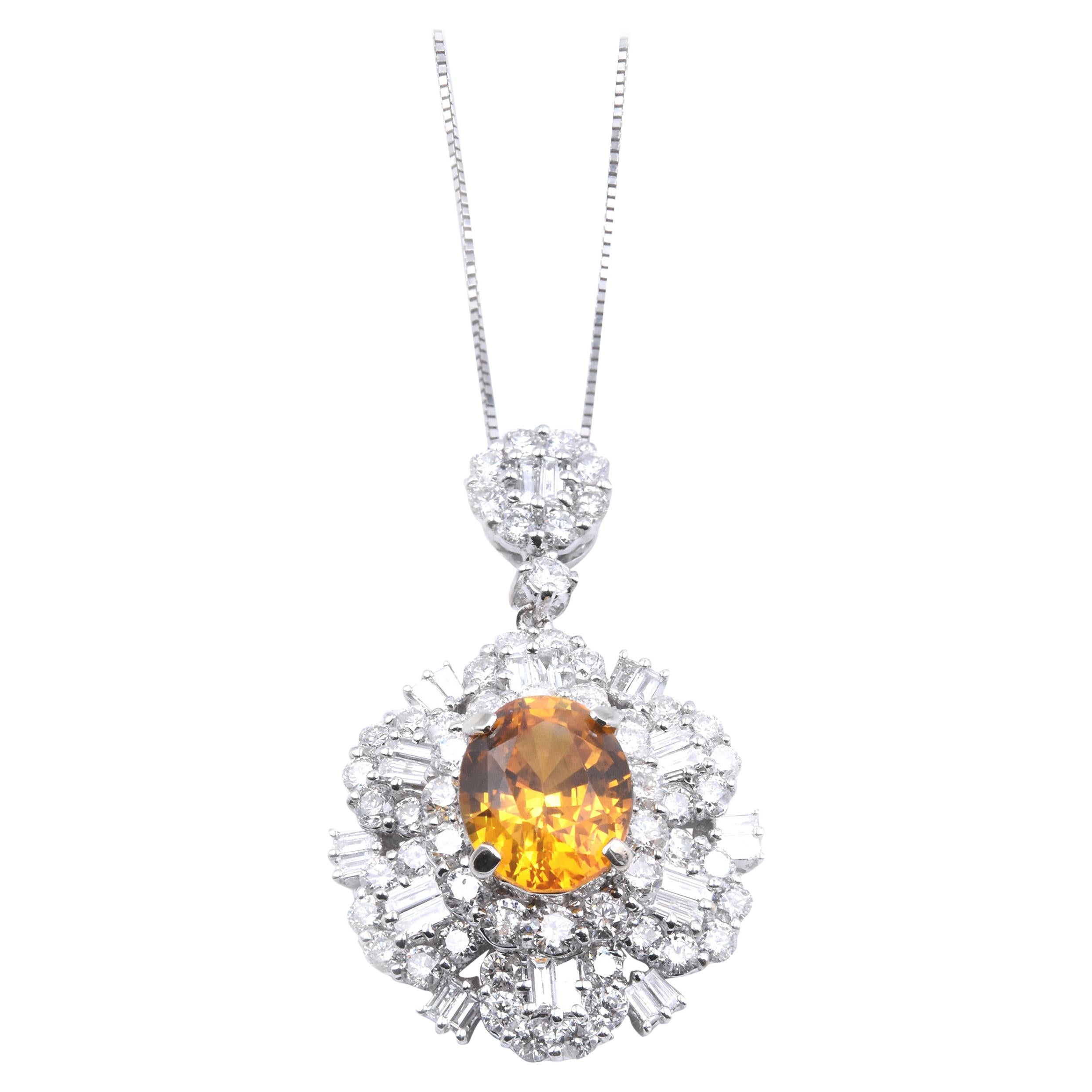14 Karat White Gold Orange Sapphire and Diamond Necklace For Sale
