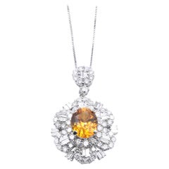 14 Karat White Gold Orange Sapphire and Diamond Necklace