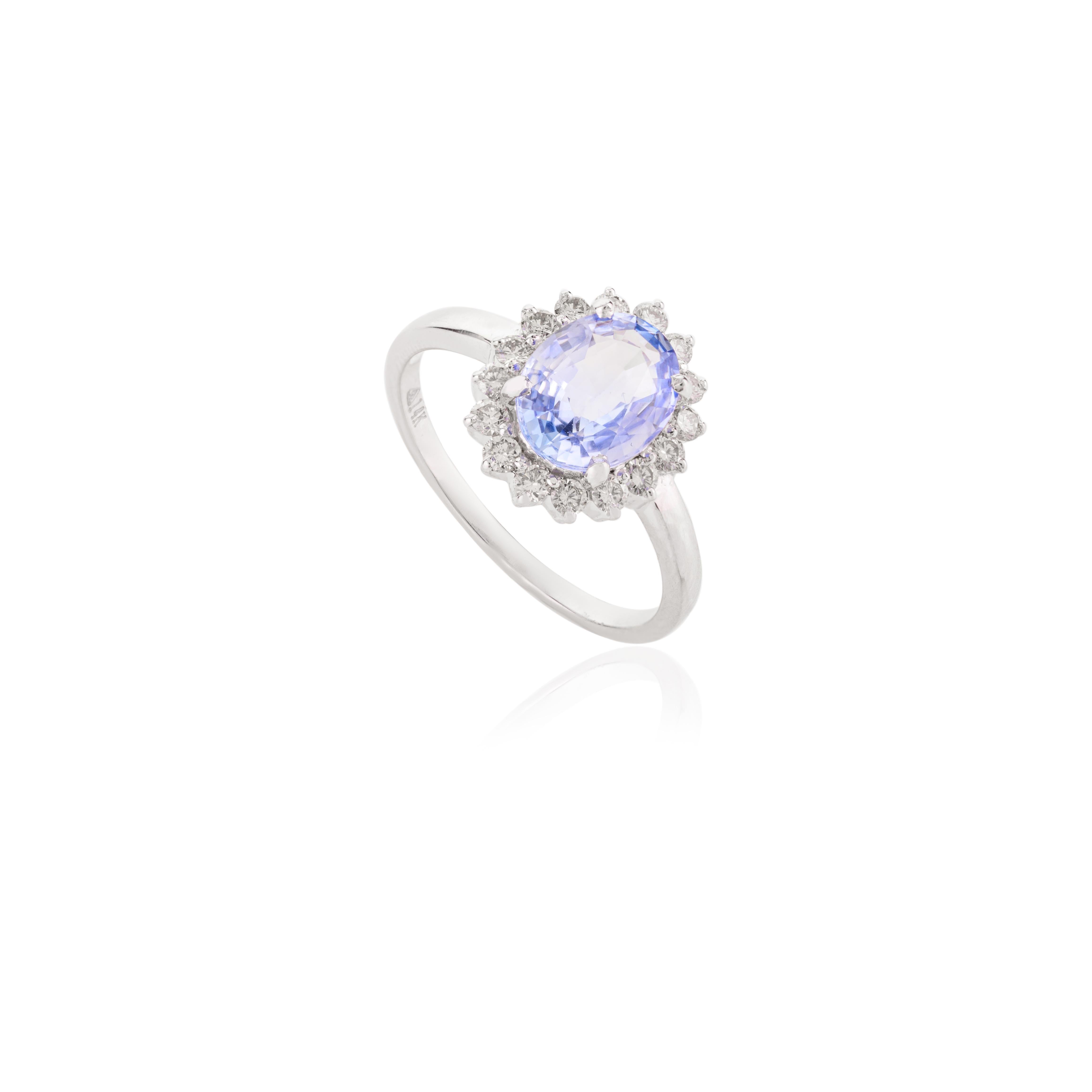 in vendita:  Anello di fidanzamento in oro bianco 14 carati con zaffiro blu ovale e diamante a raggiera per lei 7