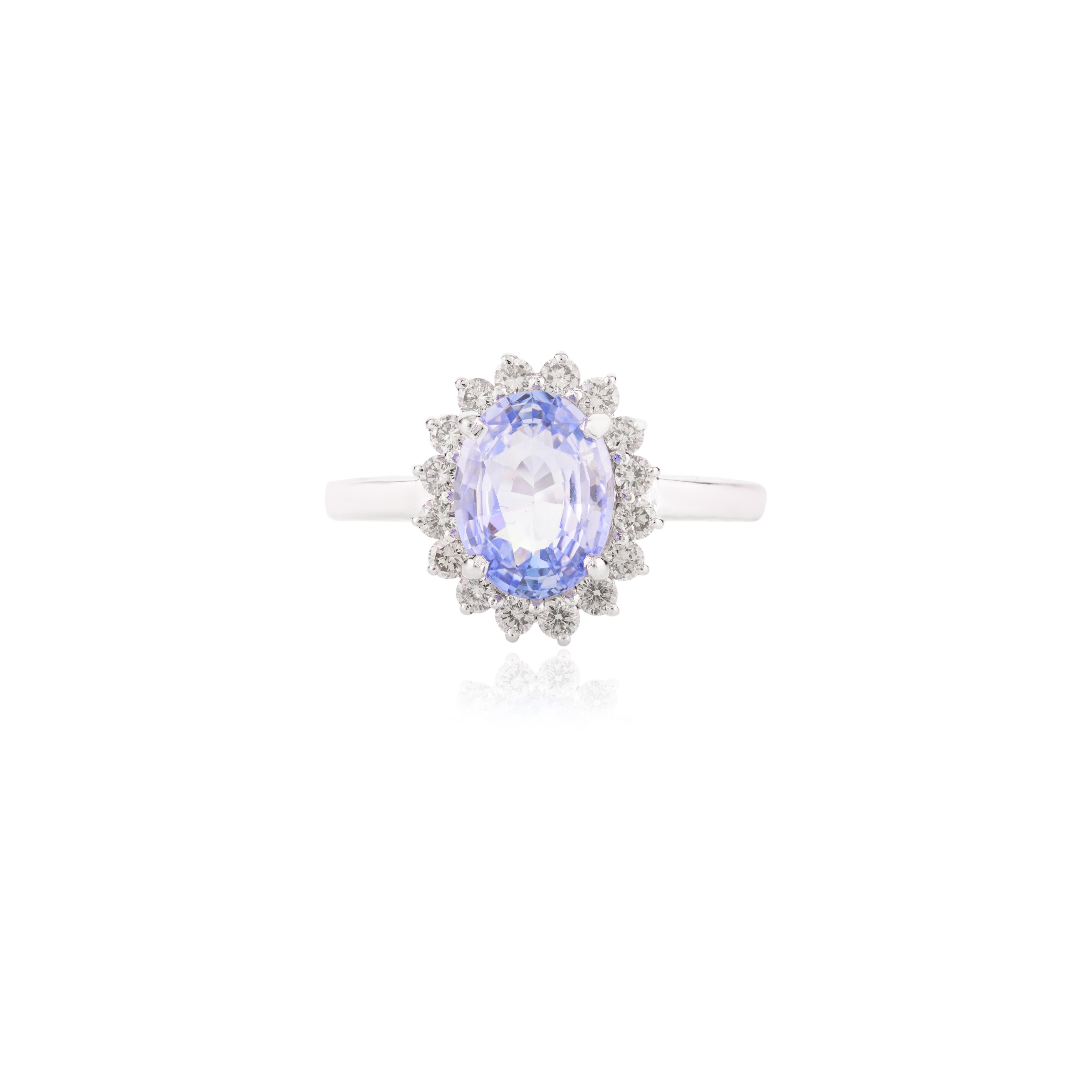 in vendita:  Anello di fidanzamento in oro bianco 14 carati con zaffiro blu ovale e diamante a raggiera per lei 8