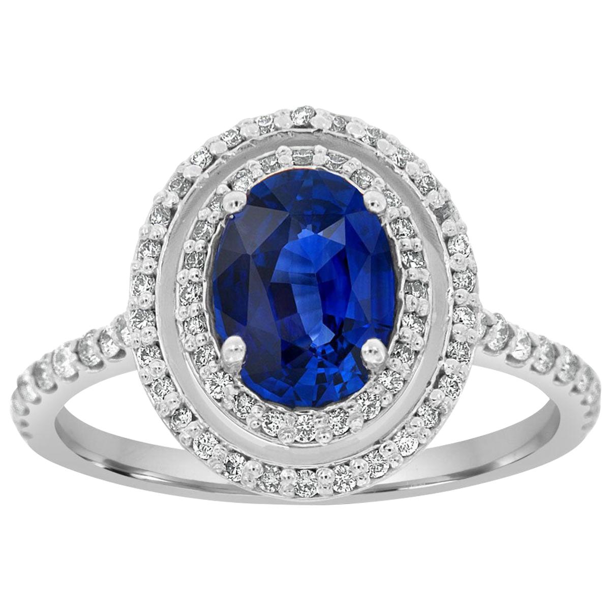 14 Karat White Gold Oval Blue Sapphire Unheated GIA Ring 'Center 2.02 Carat' For Sale