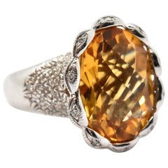 14 Karat White Gold Oval Citrine and 1.00 Carat Diamond Fashion Ring