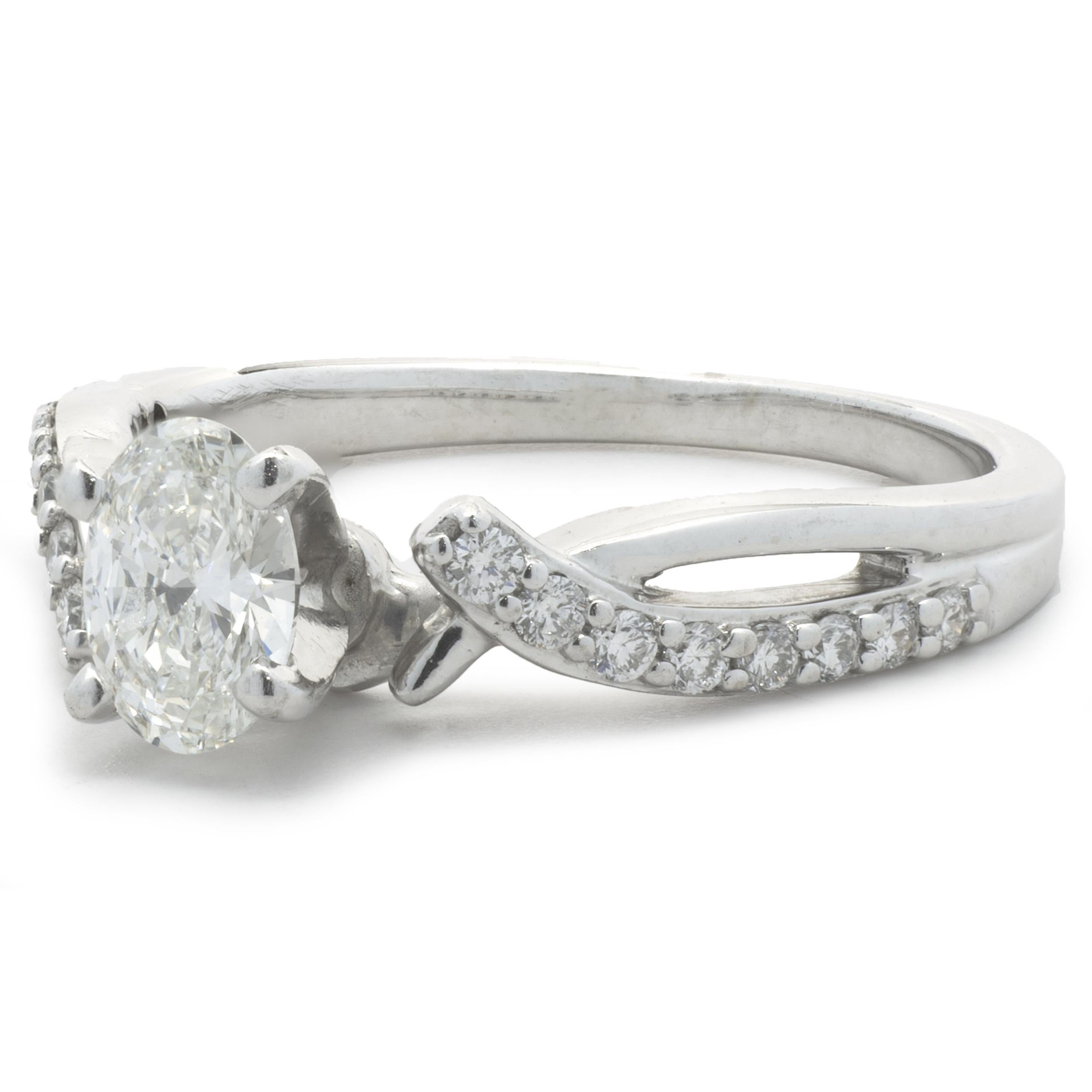 Women's 14 Karat White Gold Oval Cut Diamond Engagement Ring For Sale