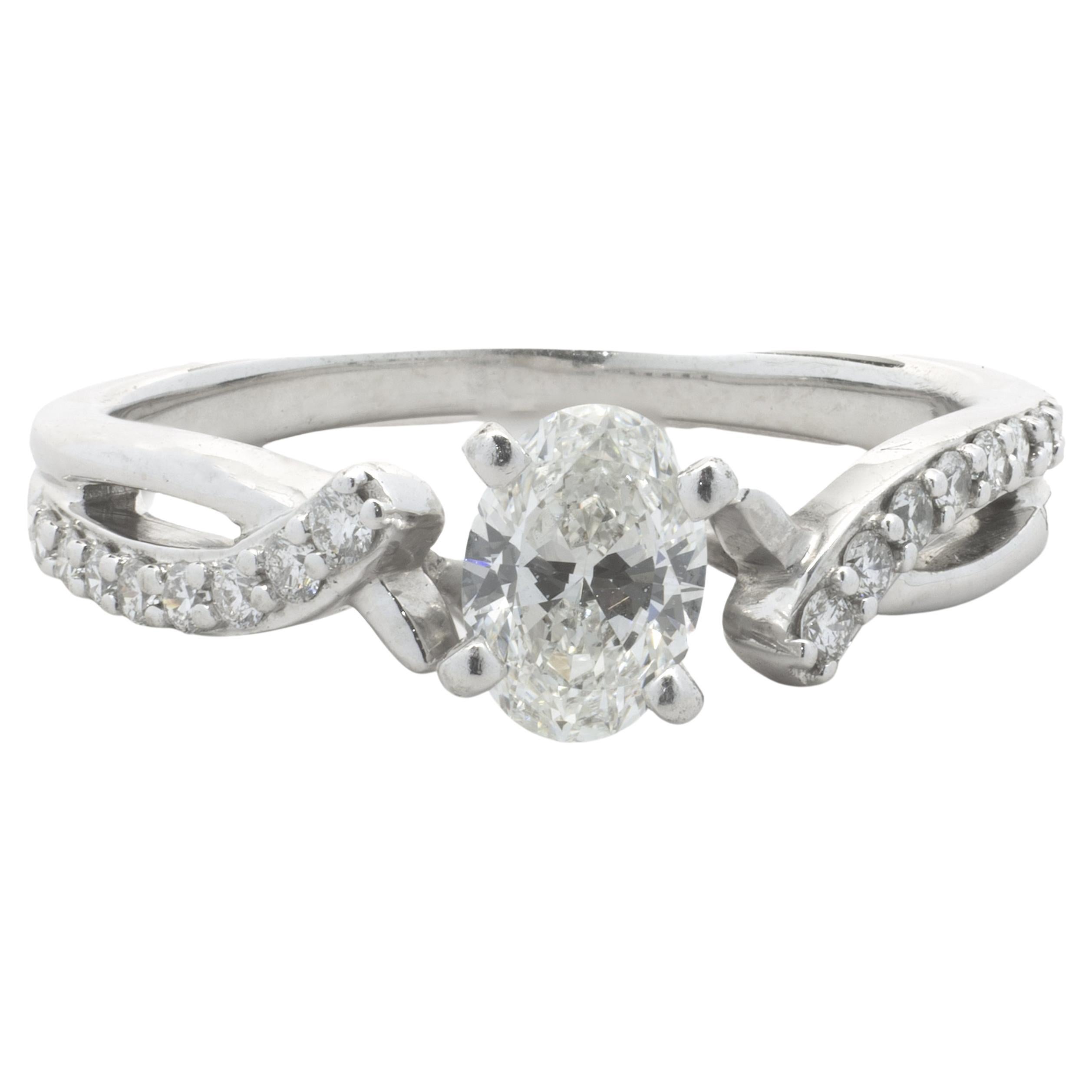 14 Karat White Gold Oval Cut Diamond Engagement Ring For Sale