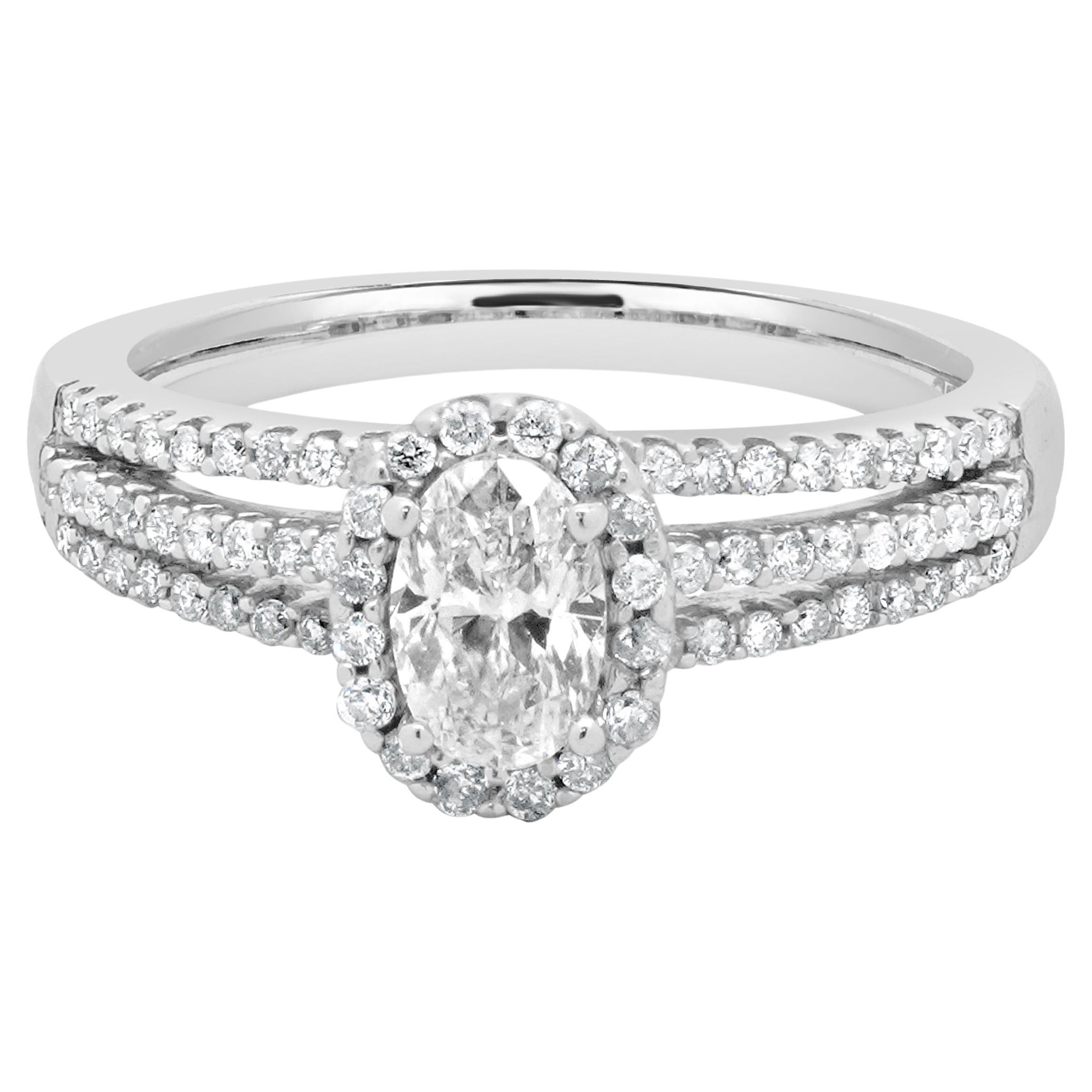 14 Karat White Gold Oval Cut Diamond Engagement Ring