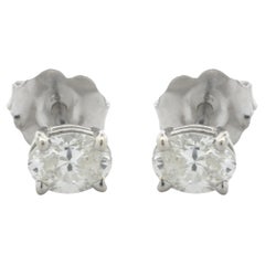 14 Karat White Gold Oval Cut Diamond Stud Earrings