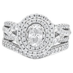 14 Karat Weißgold Oval Diamond Double Halo w/Milgrain Hochzeit Set