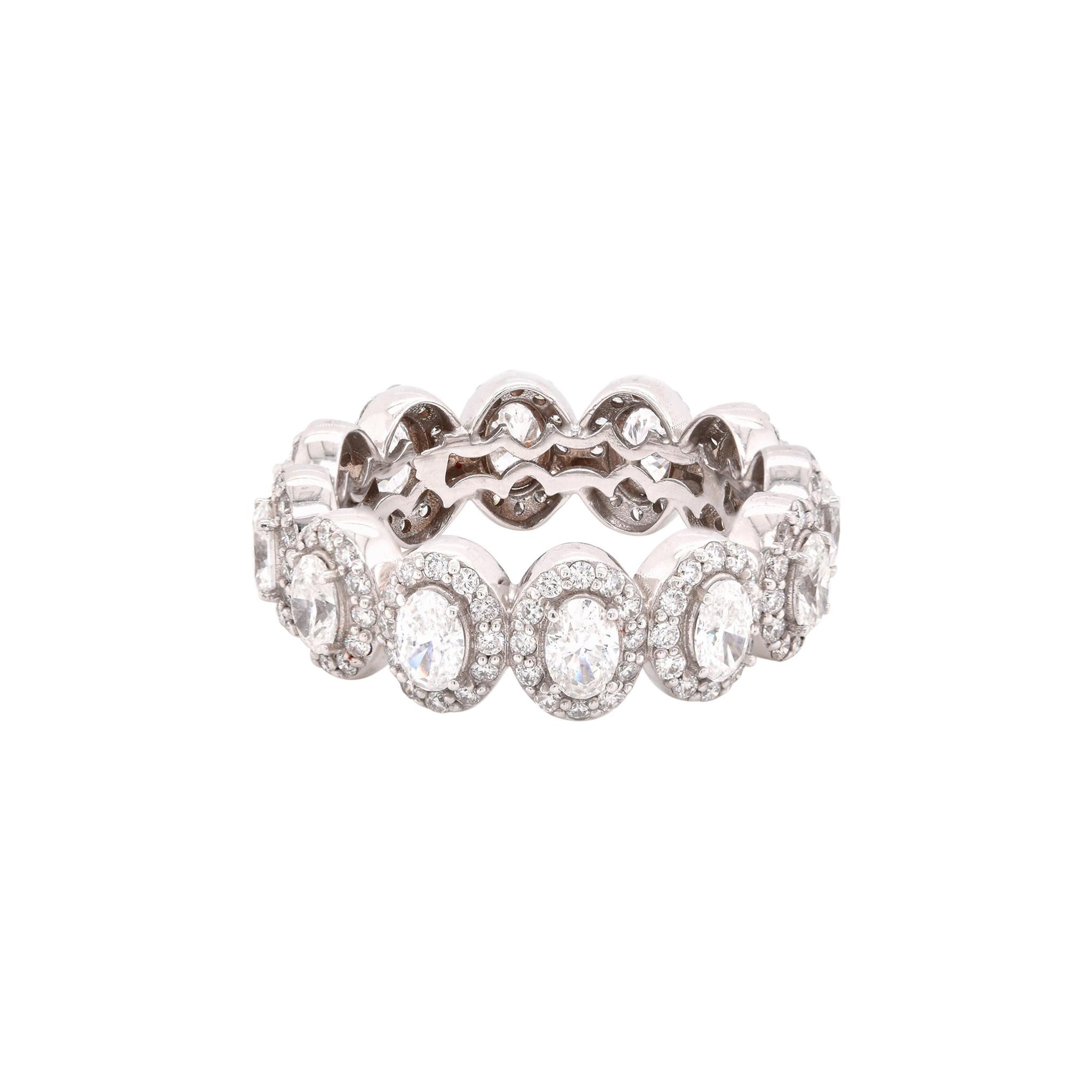 14 Karat White Gold Oval Diamond Halo Eternity Band