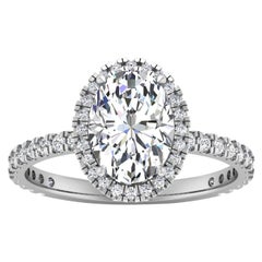 14 Karat White Gold Oval Diamond Halo Pavé 2 Carat Center '2.4Carat' I SI1 GIA