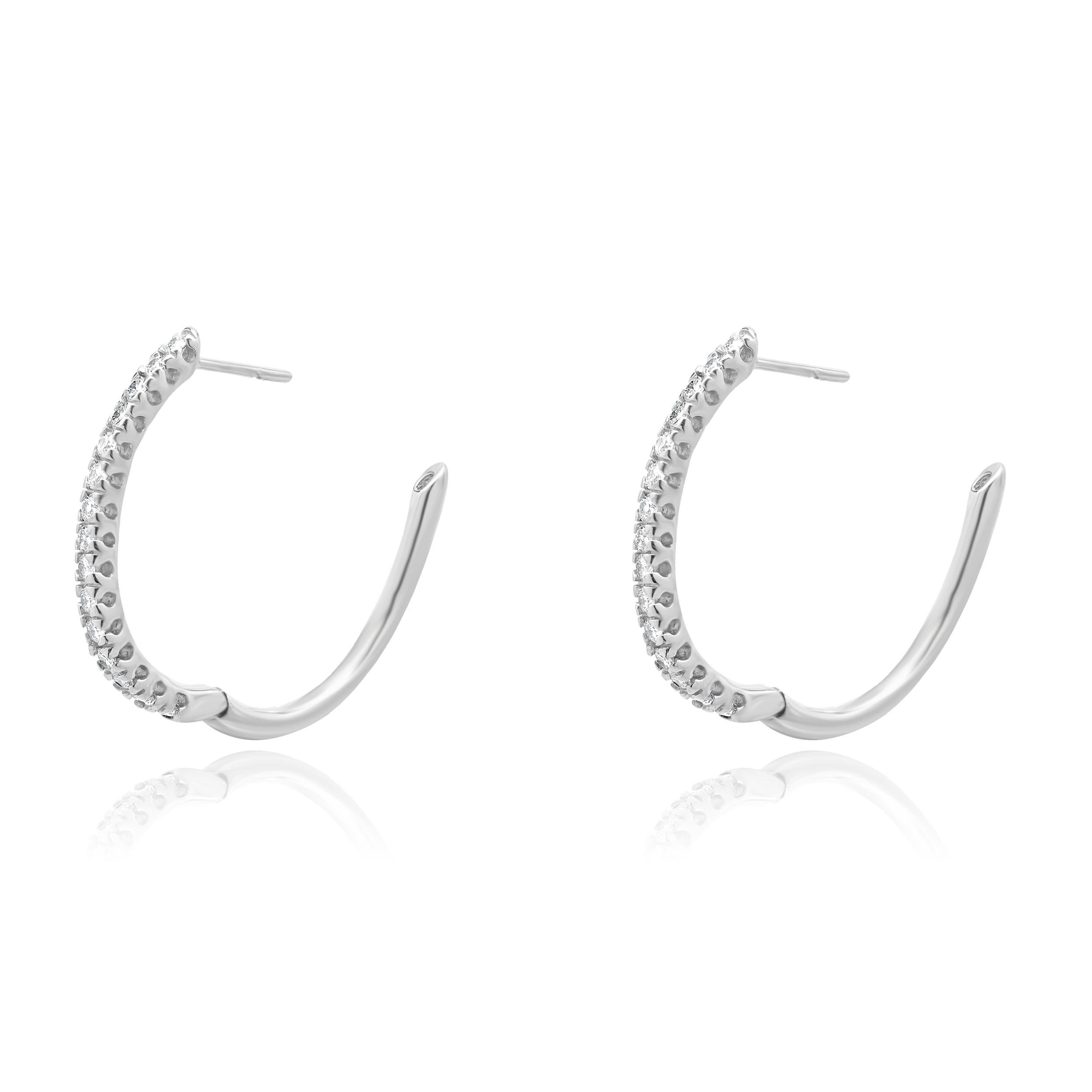 14 Karat White Gold Oval Diamond Hoop Earrings In Excellent Condition For Sale In Scottsdale, AZ