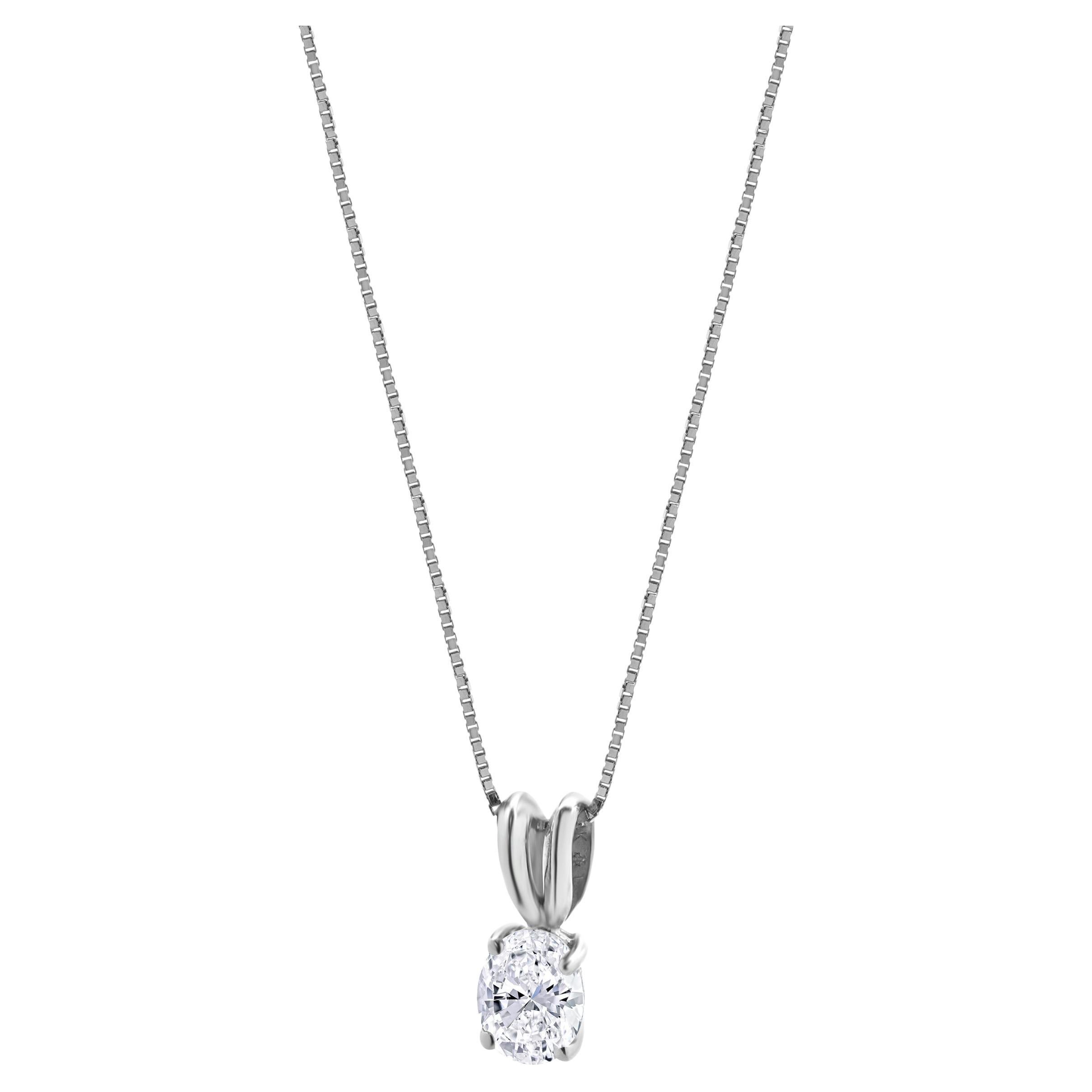 14 Karat Weißgold Oval Diamant Solitär Halskette