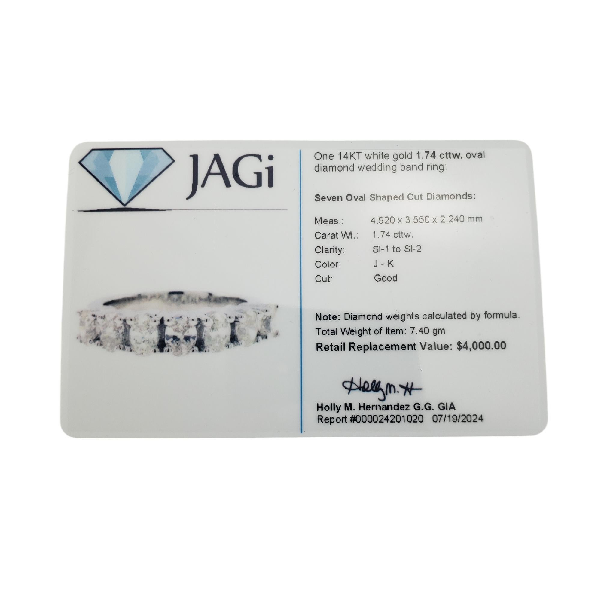 14 Karat Weißgold Ovaler Diamant-Hochzeitsring Größe 6,5 #18657 im Angebot 3