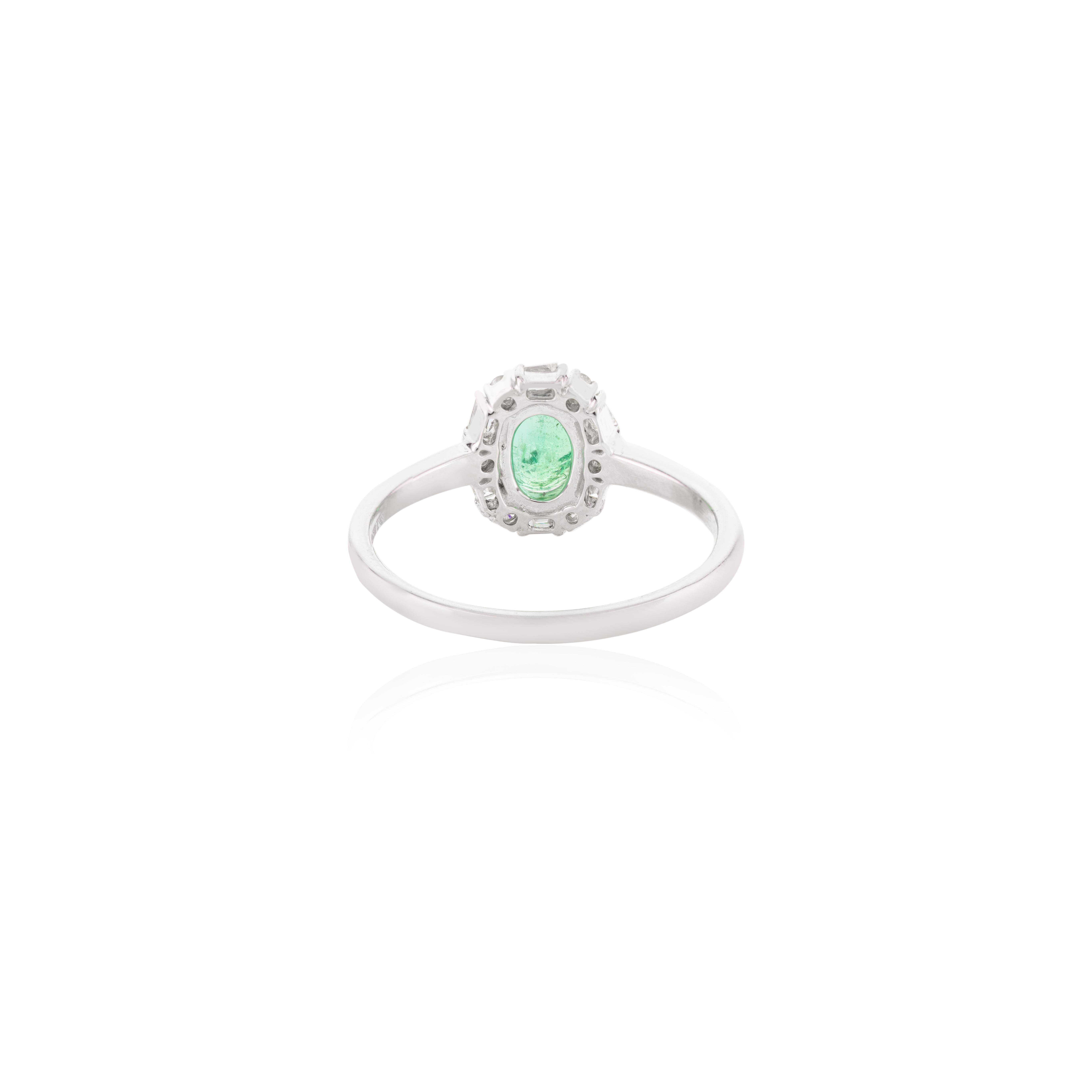 For Sale:  Oval Emerald Halo Diamond 14 Karat White Gold Engagement Ring Gift for Her 3