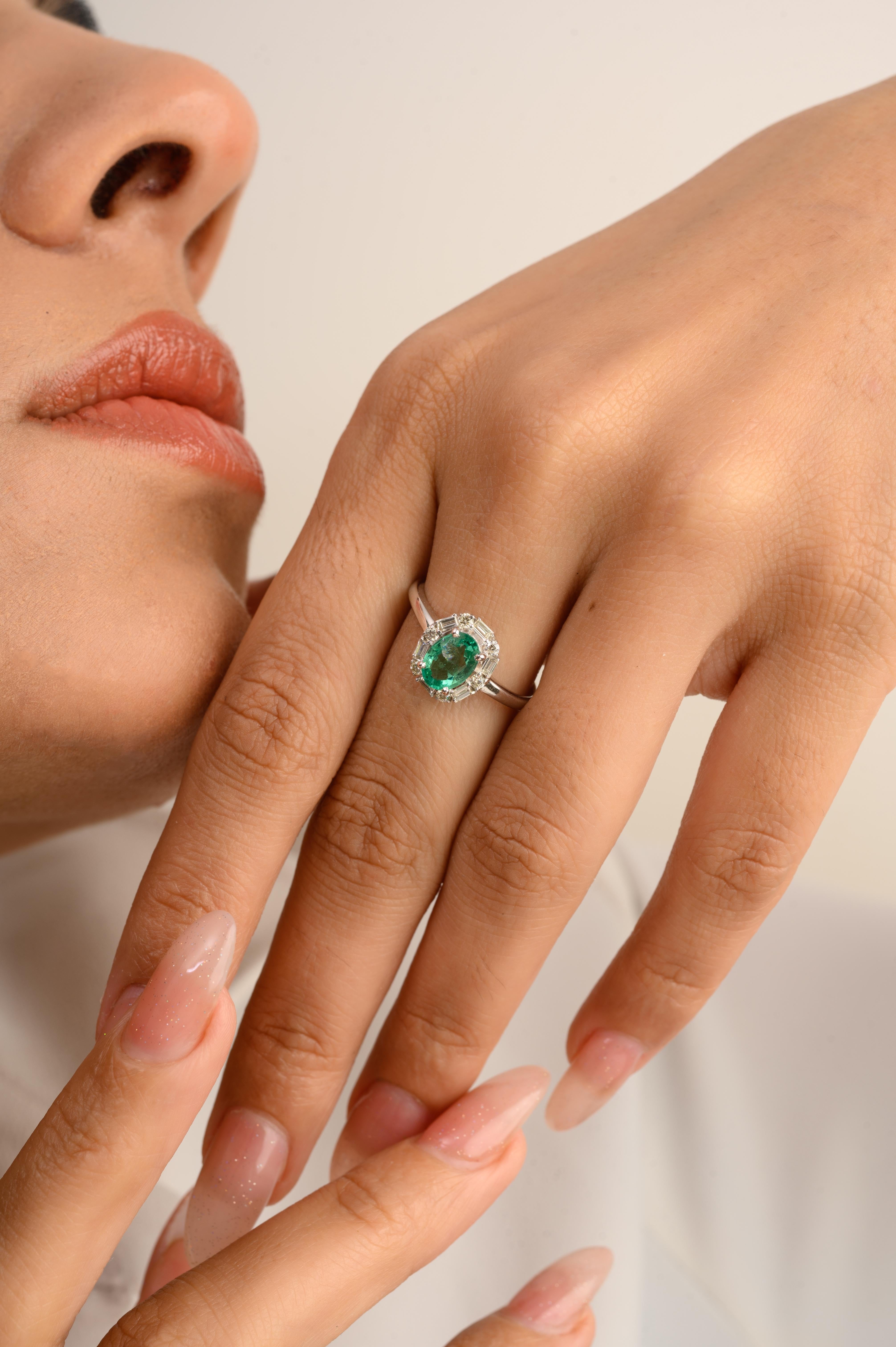 For Sale:  Oval Emerald Halo Diamond 14 Karat White Gold Engagement Ring Gift for Her 6