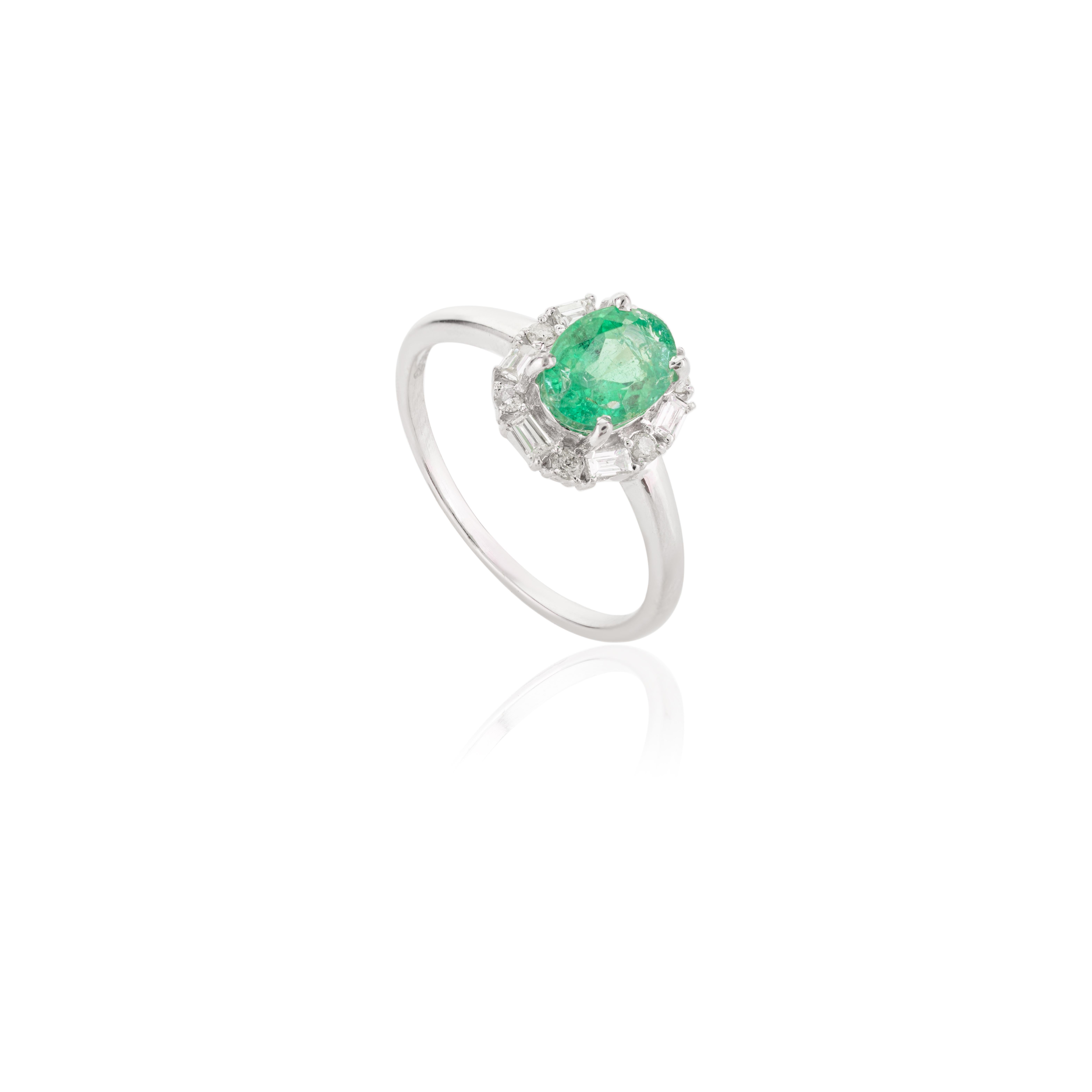 For Sale:  Oval Emerald Halo Diamond 14 Karat White Gold Engagement Ring Gift for Her 8
