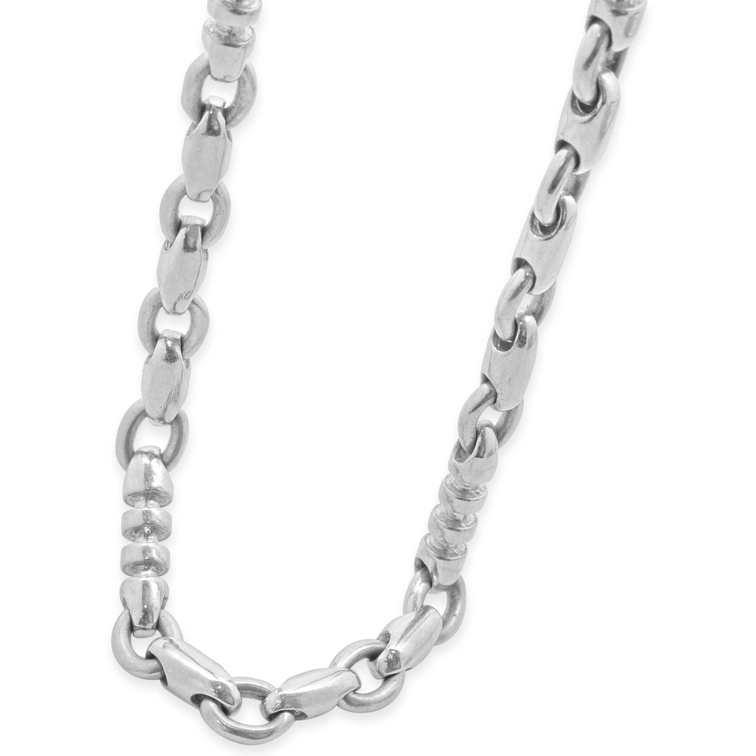 Designer: custom
Material: 14K white gold
Dimensions: necklace measures 24-inches in length
Weight: 47.09 grams
