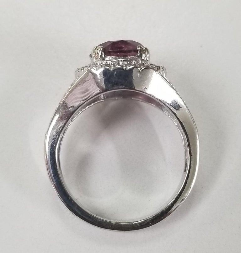 14 Karat White Gold Oval Pink Tourmaline Diamond Halo Ring In New Condition For Sale In Los Angeles, CA
