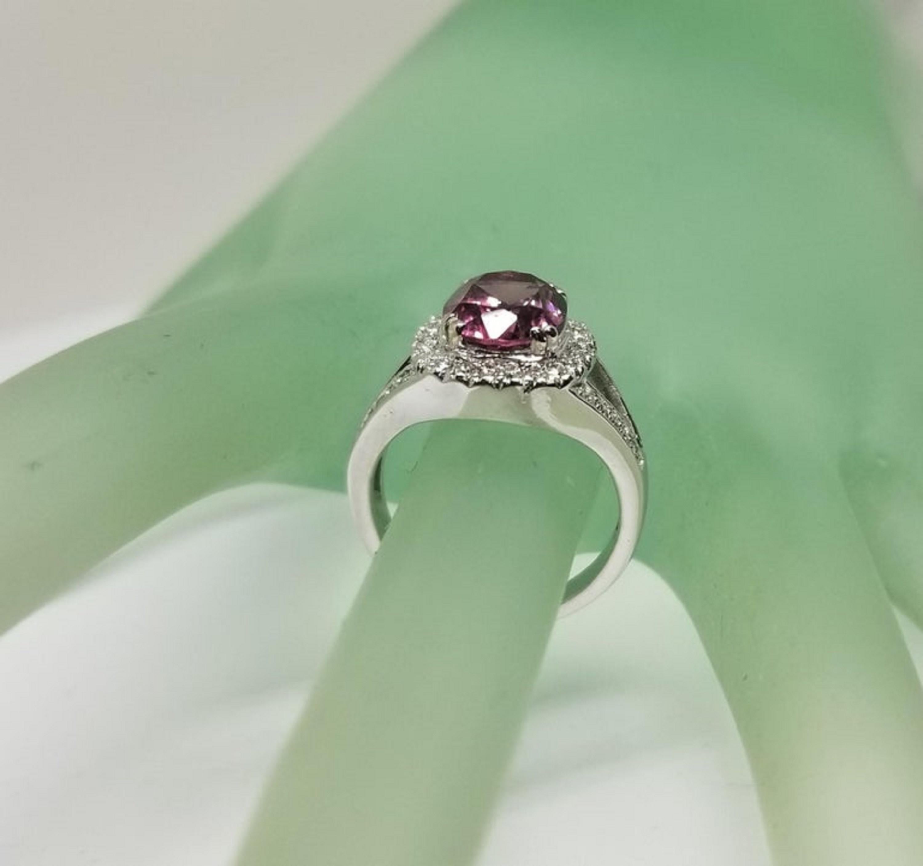 14 Karat White Gold Oval Pink Tourmaline Diamond Halo Ring For Sale at ...