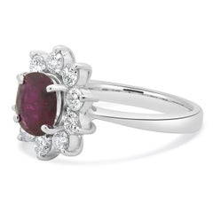 14 Karat White Gold Oval Ruby and Diamond Cocktail Ring