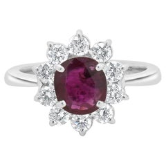 14 Karat Weißgold Ovaler Cocktailring mit Rubin und Diamant