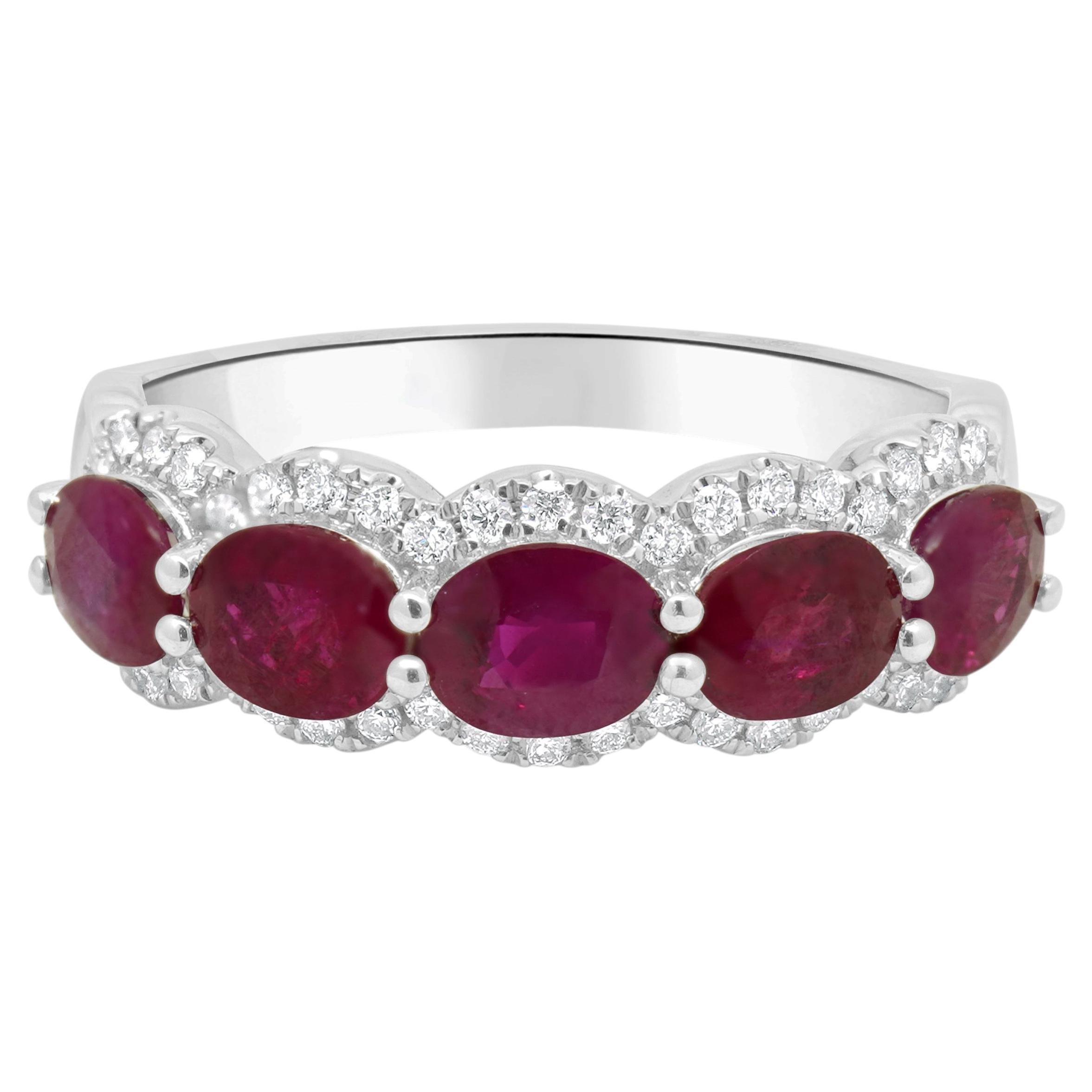 14 Karat White Gold Oval Ruby and Round Diamond Halo Ring
