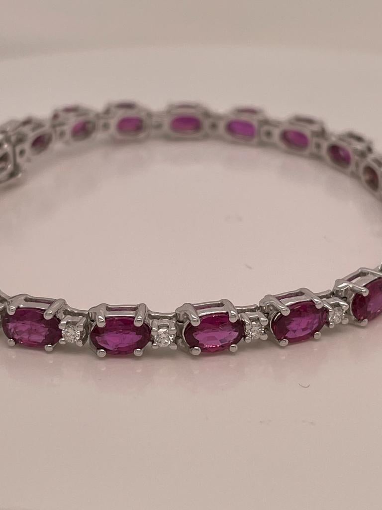 Oval Cut 14 Karat White Gold Oval Ruby & Diamond Bracelet