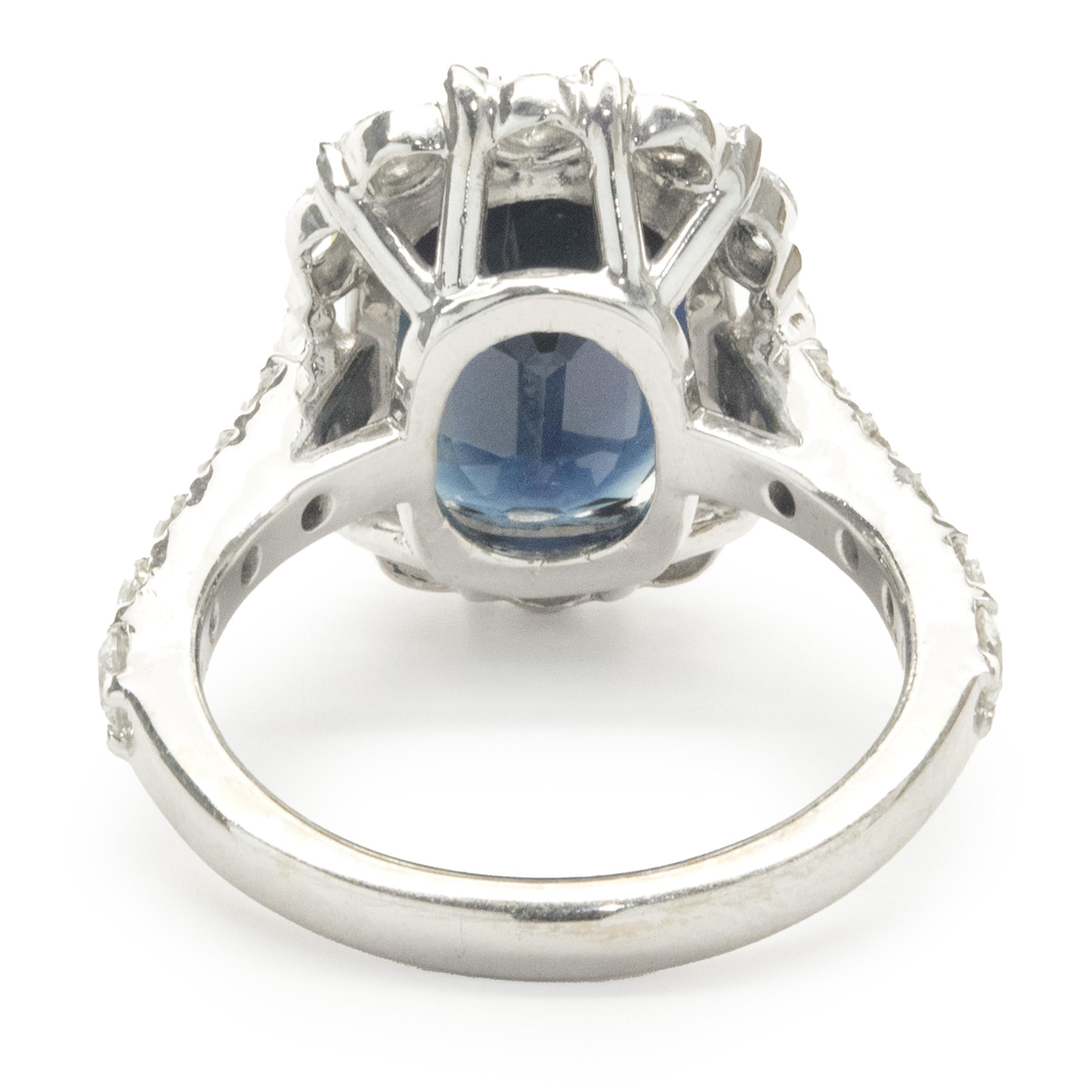 Oval Cut 14 Karat White Gold Oval Sapphire and Diamond Cocktail Ring
