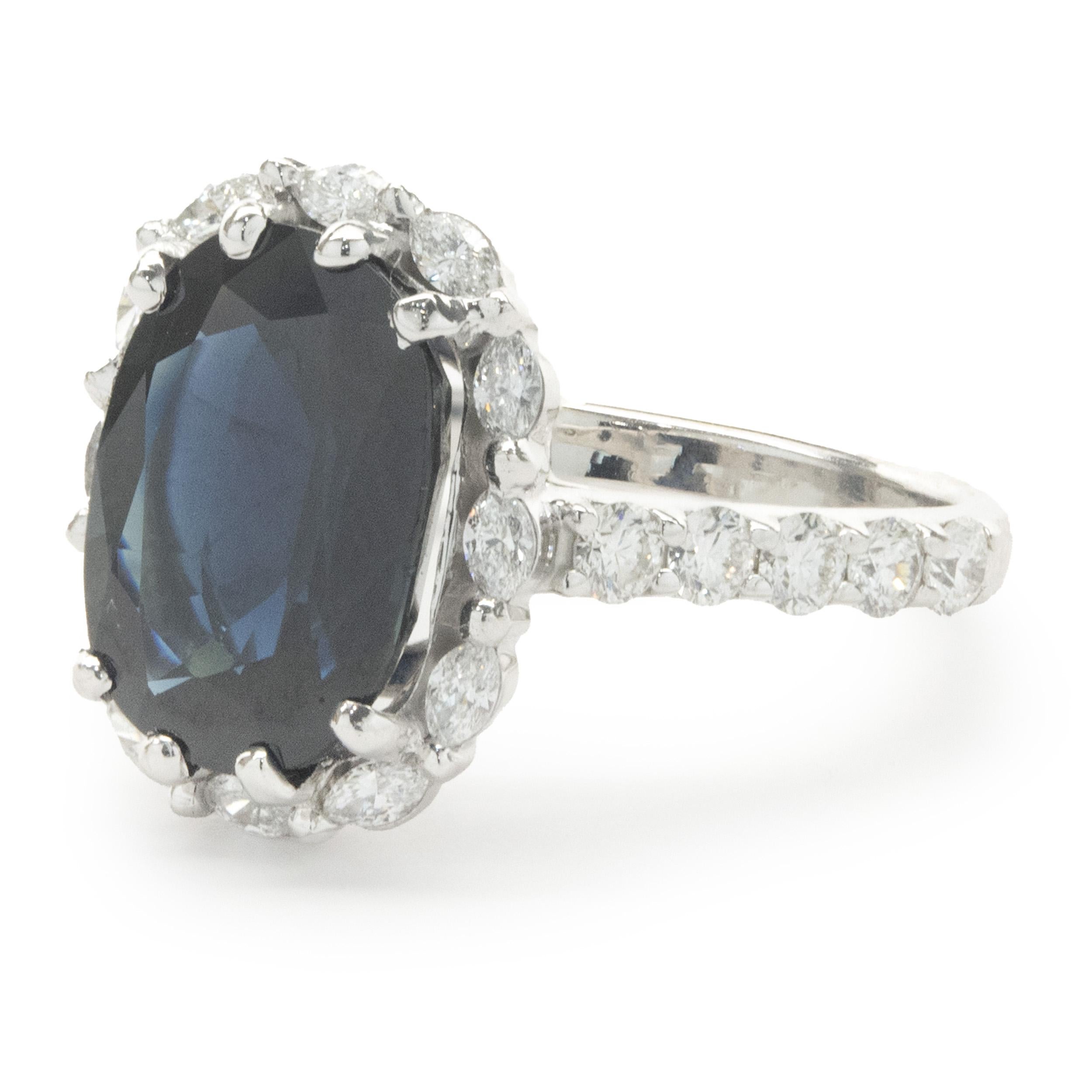 14 Karat White Gold Oval Sapphire and Diamond Cocktail Ring In Excellent Condition In Scottsdale, AZ