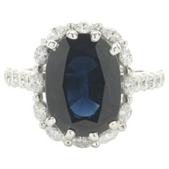 14 Karat White Gold Oval Sapphire and Diamond Cocktail Ring