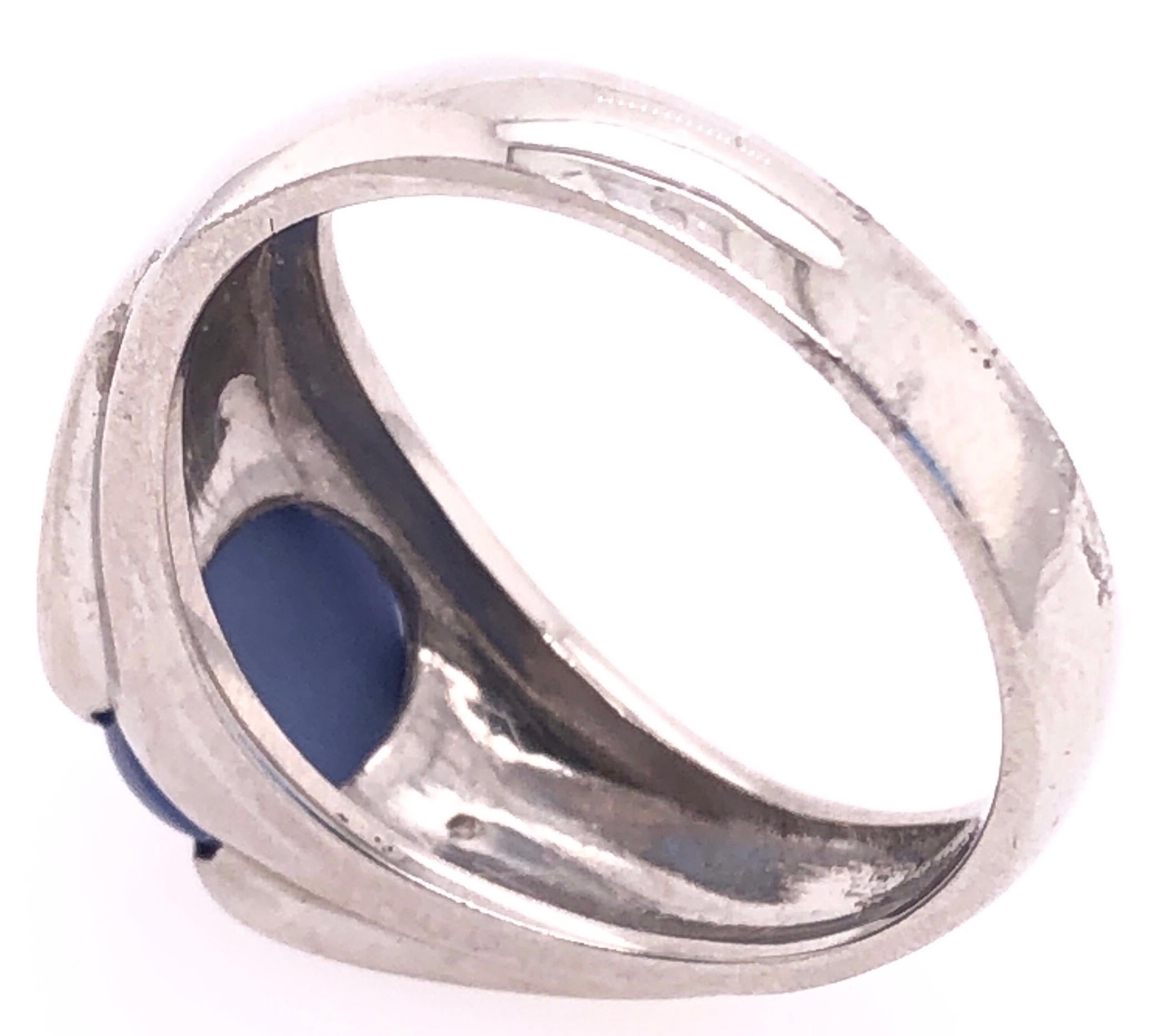 14 Karat Weißgold Oval Saphir Cabochon Ring mit Diamant-Akzenten für Damen oder Herren im Angebot
