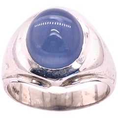 14 Karat White Gold Oval Sapphire Cabochon Solitaire Ring