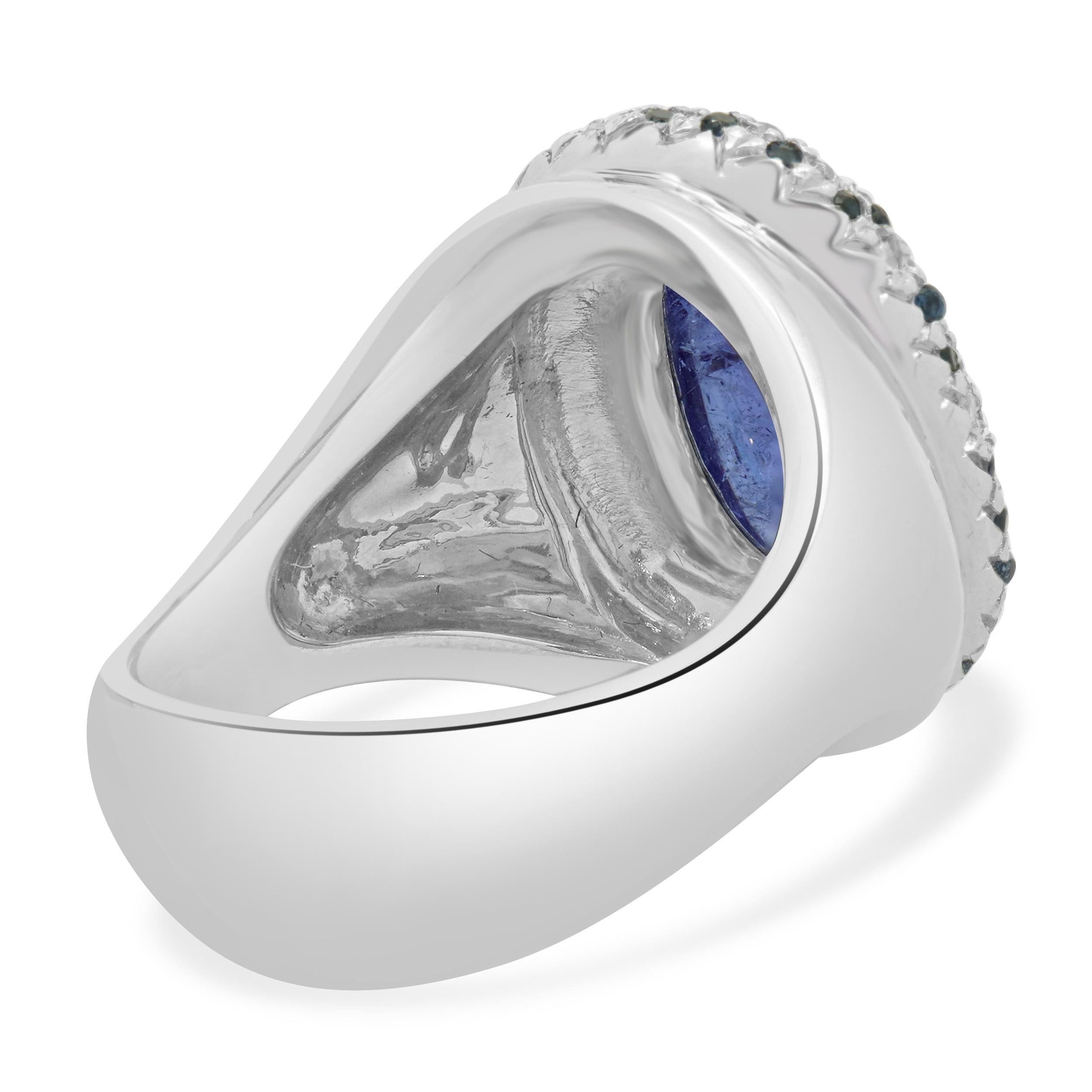 14 Karat Weißgold Ovaler Tansanit-Cabochon, Saphir und Diamant-Cocktailring (Ovalschliff) im Angebot