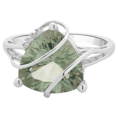 14 Karat White Gold Pale Green Prasiolite and Diamond Ring