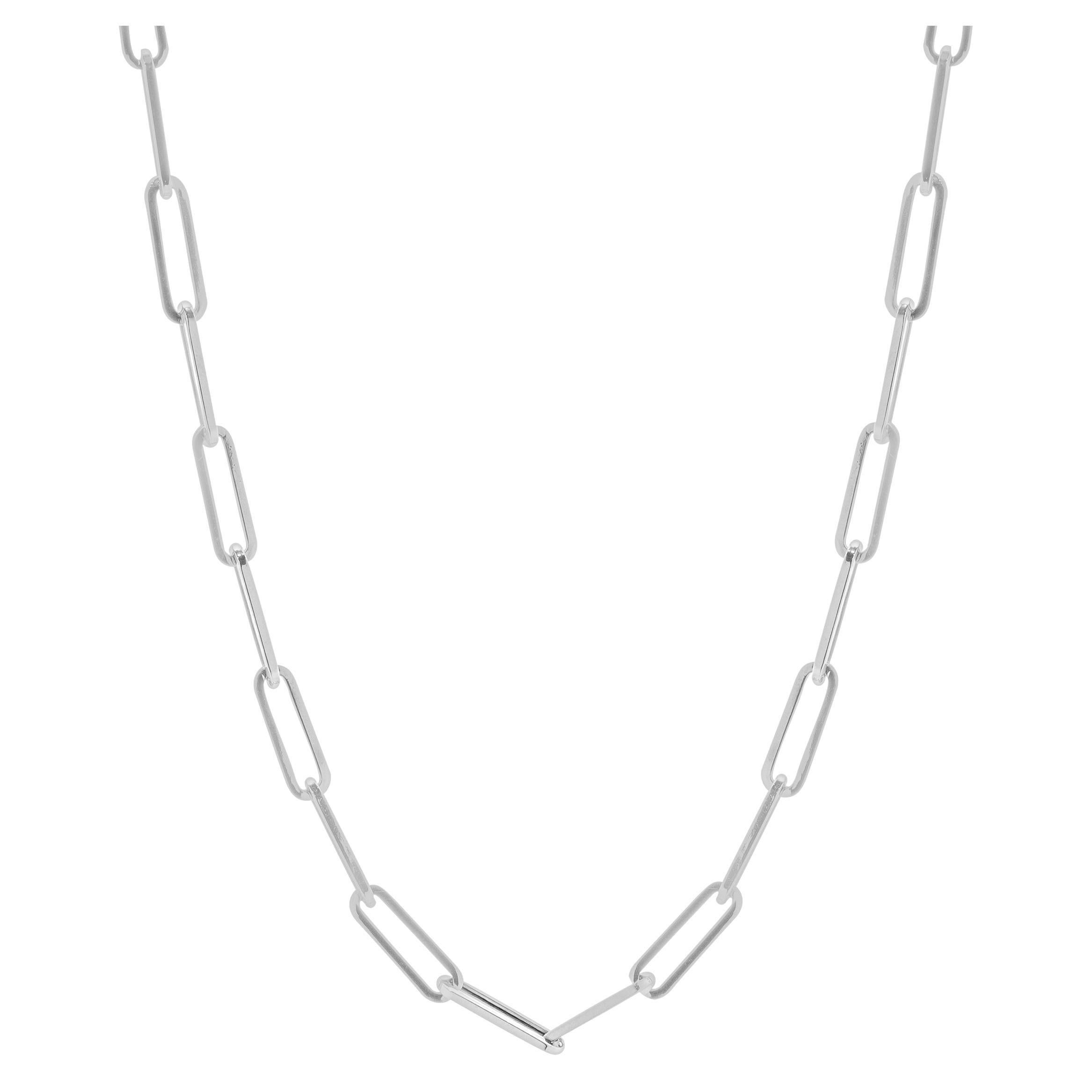 14 Karat White Gold Paperclip Chain Necklace For Sale