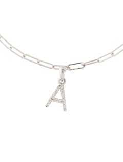 14 Karat White Gold Paperclip Diamond Initial "A" Link Chain Bracelet